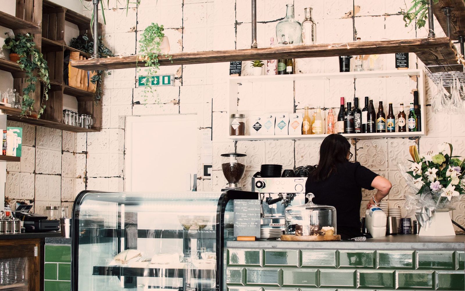 Staff working in a quiet café